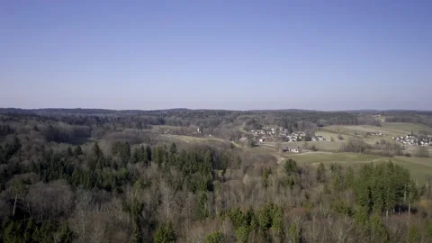 5k HDR Aerial View of Pine Forest in Bavaria with Church in Background 10Bit Stock Footage 179411329