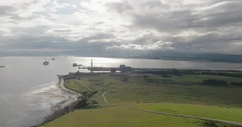 5K High Altitude Drone View of Port of Nigg from Afar Stock-Footage 285533470