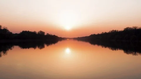 5k Hyperlapse of Sunset over the River. Beautiful nature on Golden Hour. Stock Footage 127382016