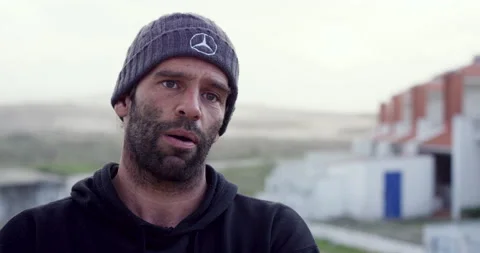 5K interview with Professional surfer Hugo Vau about Nazare and his dreams Stock Footage 156288530