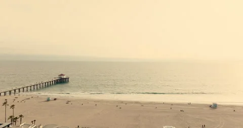5K Manhattan Beach Drone - Fly Past Pier into Ocean Stock Footage 243524157