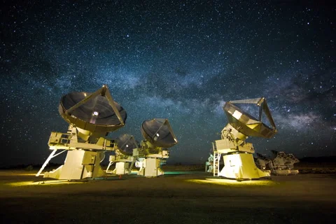 5k Radio Array Telescopes with Milky way Timelapse Stock Footage 66038798