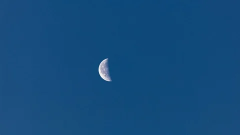 5k time lapse of a crescent moon moving through a clear blue sky Stock Footage 108797610