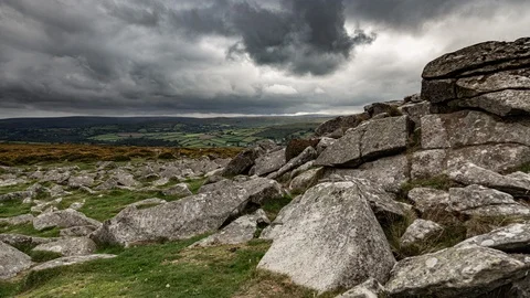 5k time lapse of storm clouds over Dartmoor, Devon, England Stock Footage 115938833
