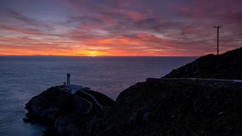 5k time lapse of stunning twilight colours over South Stack lighthouse Stock Footage 110322282