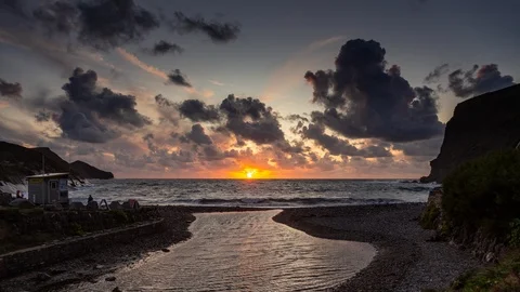 5k time lapse of sunset at Crackington Haven, Cornwall, England Stock Footage 115920802