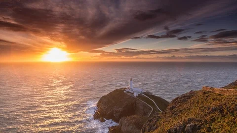 5k time lapse of sunset at South Stack, Anglesey, North Wales Stock-Footage 110370488
