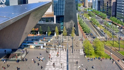 5K timelapse of Central Station, trams, passengers and traffic in central Stock Footage 111999166