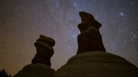 5K Timelapse of starry sky over hoodoos at Devils Garden at GSENM in Utah Stock Footage 126352043