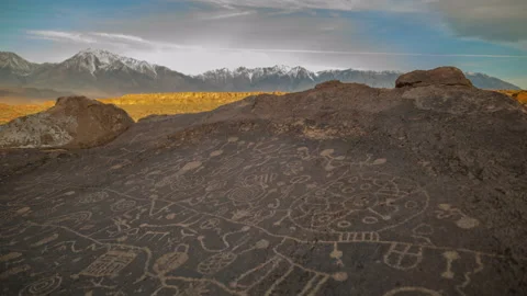 5K Timelapse of Sun Illuminating Native American Petroglyph in Bishop California Stock Footage 118879282