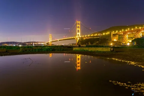 5K Timelapse Tracking Shot of Golden Gate Bridge with Reflection Stock Footage