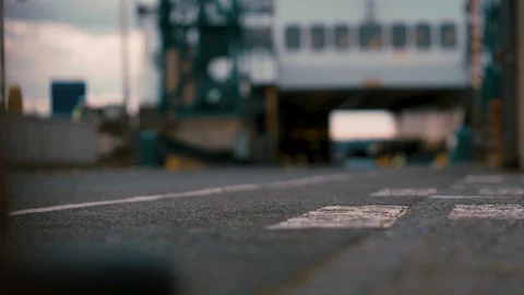 5K - Vehicles Unloading From A Washington State Ferry Stock Footage 91473100