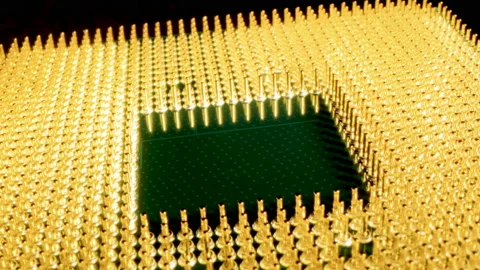 5nm CPU processor pins. Chip Fabrication laboratory. Supply chain shortage. Stock-Footage 158074895