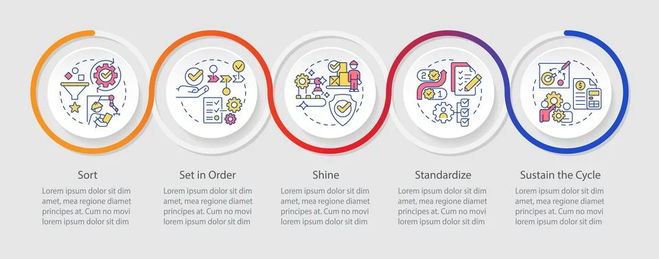 5S methodology infographics circles sequence Stock-Illustration