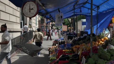 6-14-26, Brooklyn, NY, USA - Summer produce stand on sidewalk Stock Footage 336977124