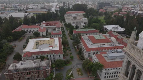 6-8-24 Berkeley, CA, USA -- aerial of UC Berkeley flying back past Campanile Stock Footage 277182746