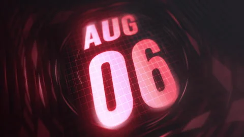 6 August in 3d motion graphic. Infrared calendar in futuristic and tech glow Stock Footage 292943382