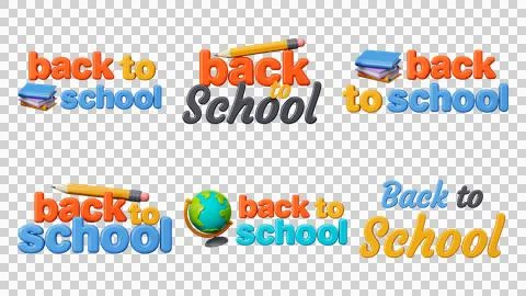 6 Back To School inscriptions In 3D Style Stock Illustration
