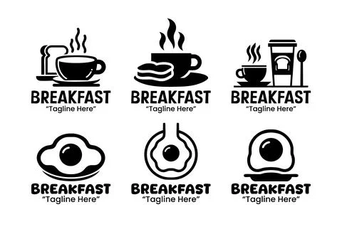 6 Breakfast Logo Set Professional Morning Meal Branding Collection Black an.. Stock Illustration