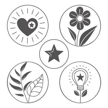 6 Calm and Balanced Abstract Gratitude Icons for Wellness Design Stock Illustration
