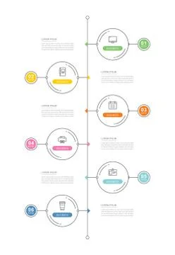 6 circle data timeline infographics template with thin line design. Vector il 库存插图
