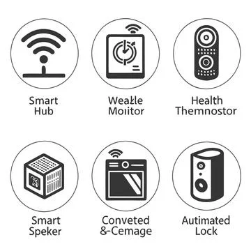 6 Clean IoT and Smart Device Technology Icons Stock Illustration