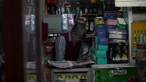 (6 Clips) Cajamaraca Peru. Man Selling 3 Cigarettes in Small Smoke Shop  Stock Footage 219776496