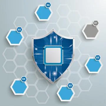 6 Colored Hexagons Protection Shield Microchip Stock Illustration