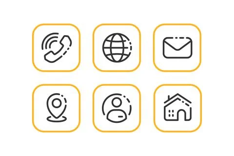 6 Contact Information Vector Icons Set in Line Style Stock Illustration