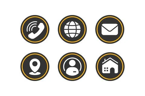 6 Contact Information Vector Icons Set in Round Solid Glyph Style Stock Illustration