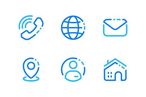 6 Contact Information Vector Icons Set in Line Style Stock Illustration