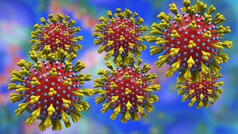 6 coronavirus molecules move and rotate Stock Footage 127352813
