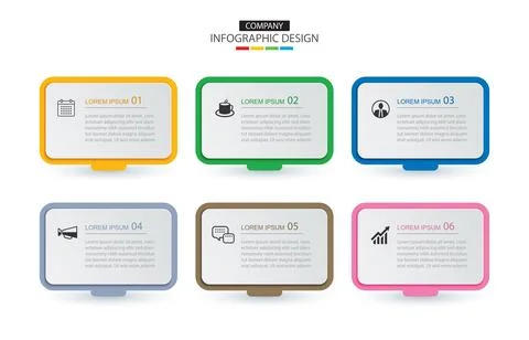 6 data infographics rectangle layout paper template. Illustration business .. Illustrazione stock
