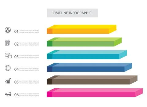 6 data infographics rectangle step growth success template design. Illustrati Stock Illustration