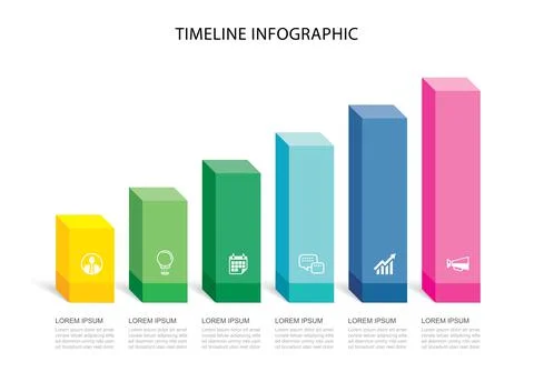 6 data infographics rectangle step growth success template design. Illustrati 스톡 일러스트