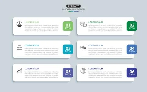 6 data infographics rectangle tab index layout template. Illustration busin.. Illustrazione stock