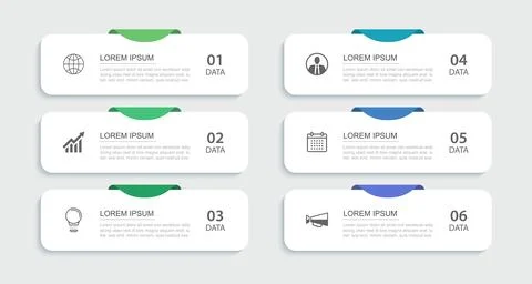 6 data infographics rectangle tab index template. Illustration business abs.. Stock Illustration