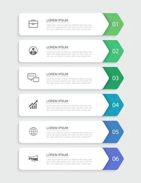 6 data infographics rectangle tab index template. Illustration business abs.. Stock Illustration
