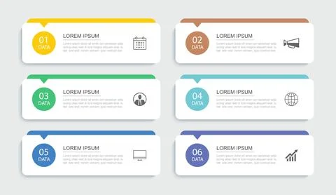 6 data infographics rectangle tab index template. Illustration business abs.. Stock Illustration
