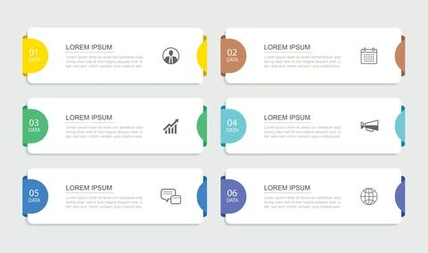 6 data infographics rectangle tab index template. Illustration business abs.. Stock Illustration