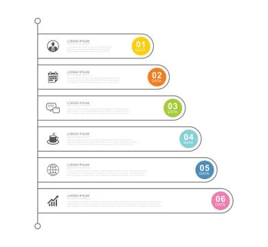 6 data infographics tab index template with thin line design. Vector illustra Stock Illustration