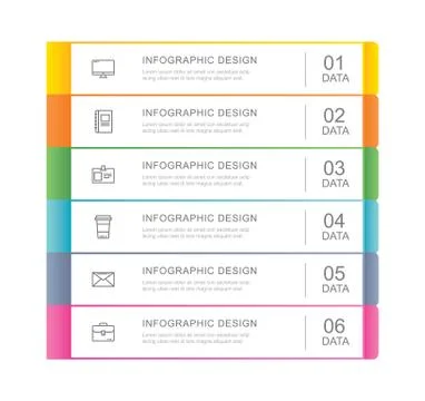 6 data infographics tab index template with thin line design. Vector illustra Stock Illustration