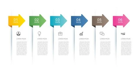 6 data infographics tab index with arrow layout template. Illustration busi.. Stock Illustration