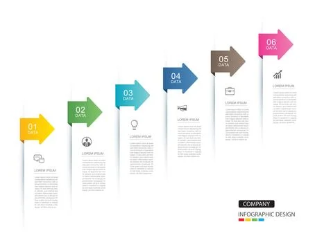 6 data infographics tab index with arrow layout template. Illustration busi.. Stock Illustration