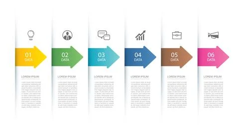 6 data infographics tab index with arrow layout template. Illustration busi.. Stock Illustration