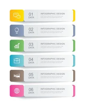 6 data infographics tab paper thin line index template. Vector illustration a Stock Illustration