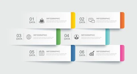 6 data infographics tab paper index template. Illustration abstract backgroun 스톡 일러스트