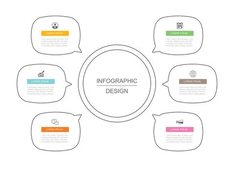 6 data optine infographics thin line template design. Illustration abstract b Stock Illustration