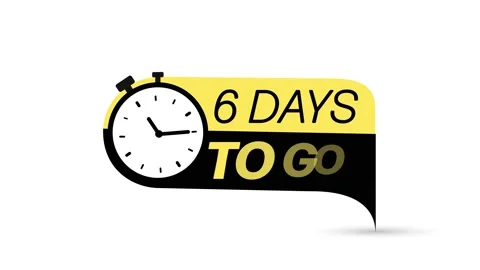 6 Days to go. Countdown timer. Clock icon. Time icon. Count time sale 库存影片 205148177