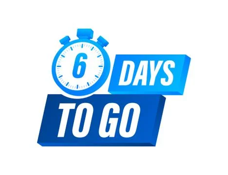 6 Days to go. Countdown timer. Clock icon. Time icon. Count time sale. Vector Illustrazione stock